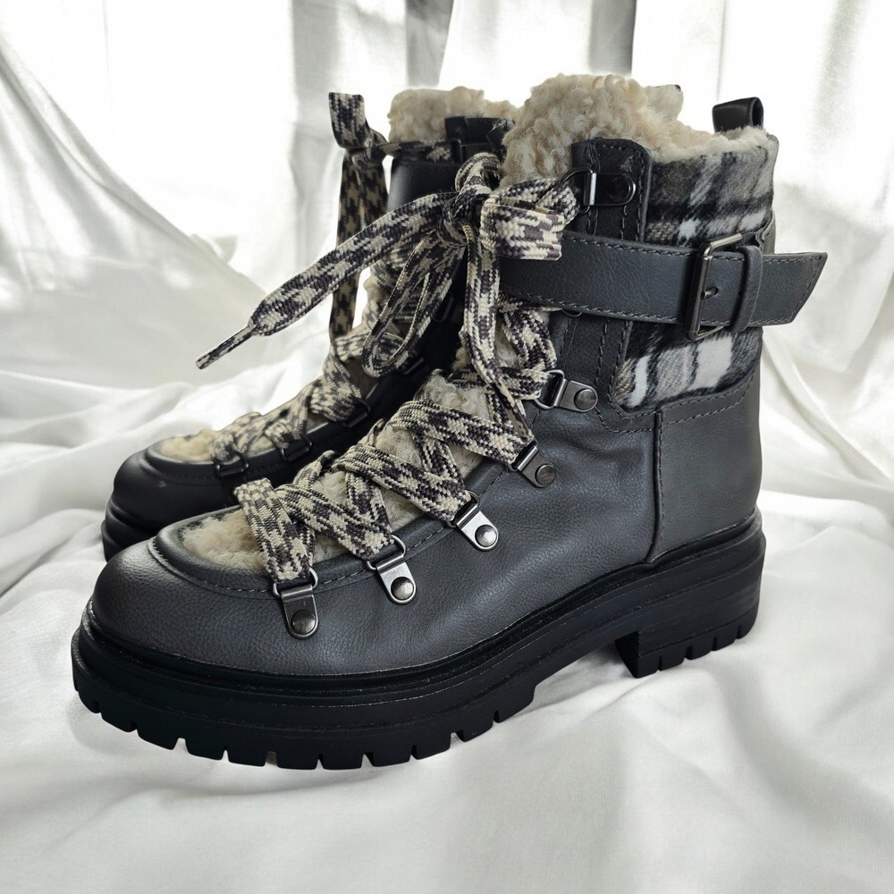 Circus by Sam Edelman Gretchen Gray Plaid Faux Fur Lined Winter Boots Woman 5.5
